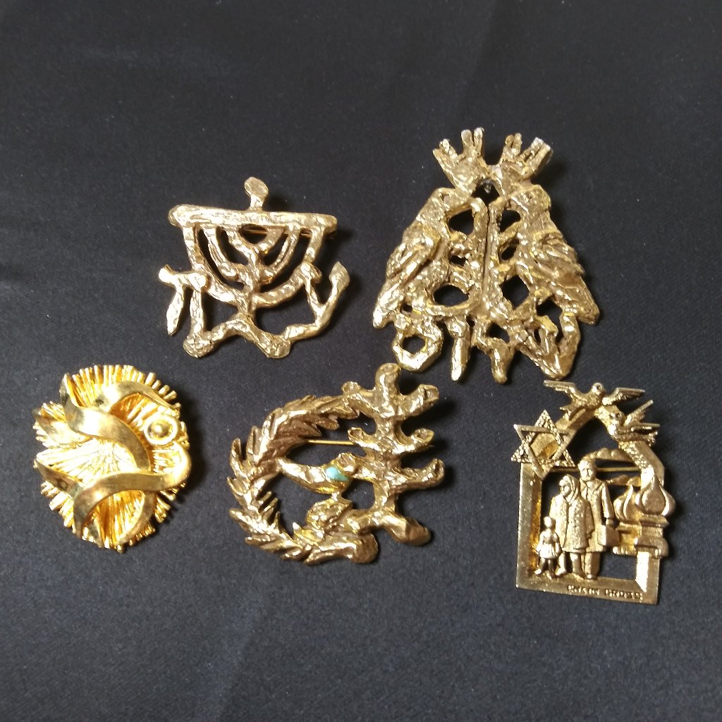 Judaica Art Set Of 5 Brooches Signed